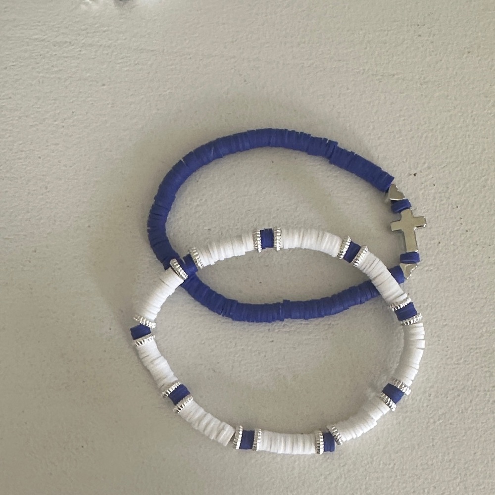 Blue and White Clay Beaded Bracelets